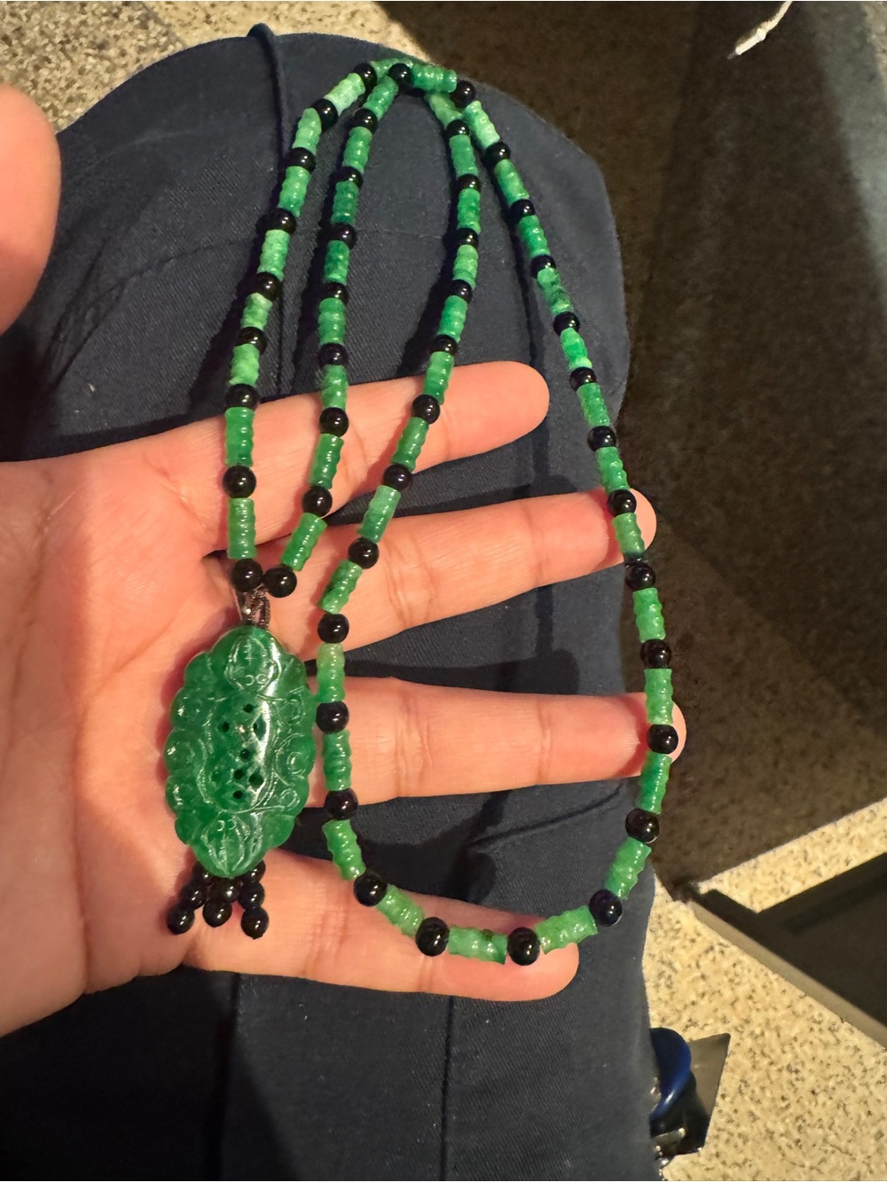 Jadeite Carved Green Jade Pendant Necklace
